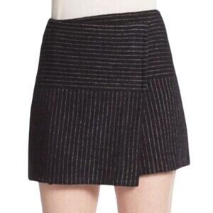 Alice + Olivia NWT Pinstripe Faux Wrap Black White Wool Mini Skirt 8